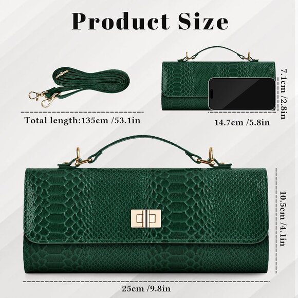 Women's Green Cocktail Formal Evening Crossbody Shoulder Strap Envelope Bag - Picture 2 of 7